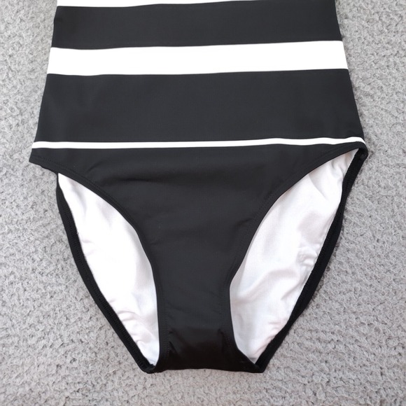 Lauren Ralph Lauren Swimsuit Womens 2 Black One Piece Gradient Stripe High Neck - Picture 5 of 14